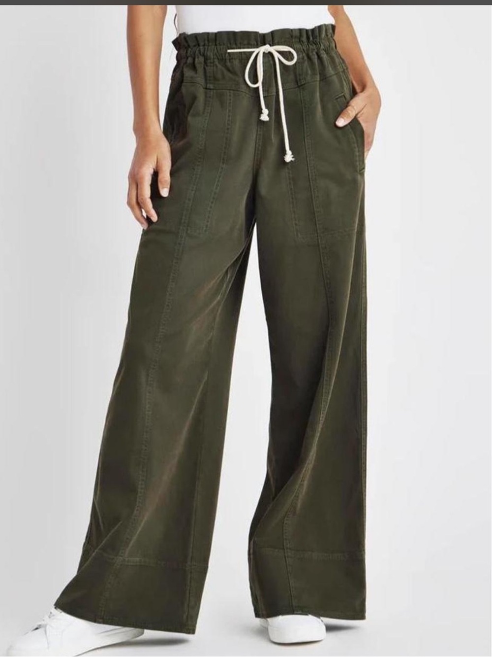 Splendid Olive Green Drawstring Waist Wide Leg Pants Medium